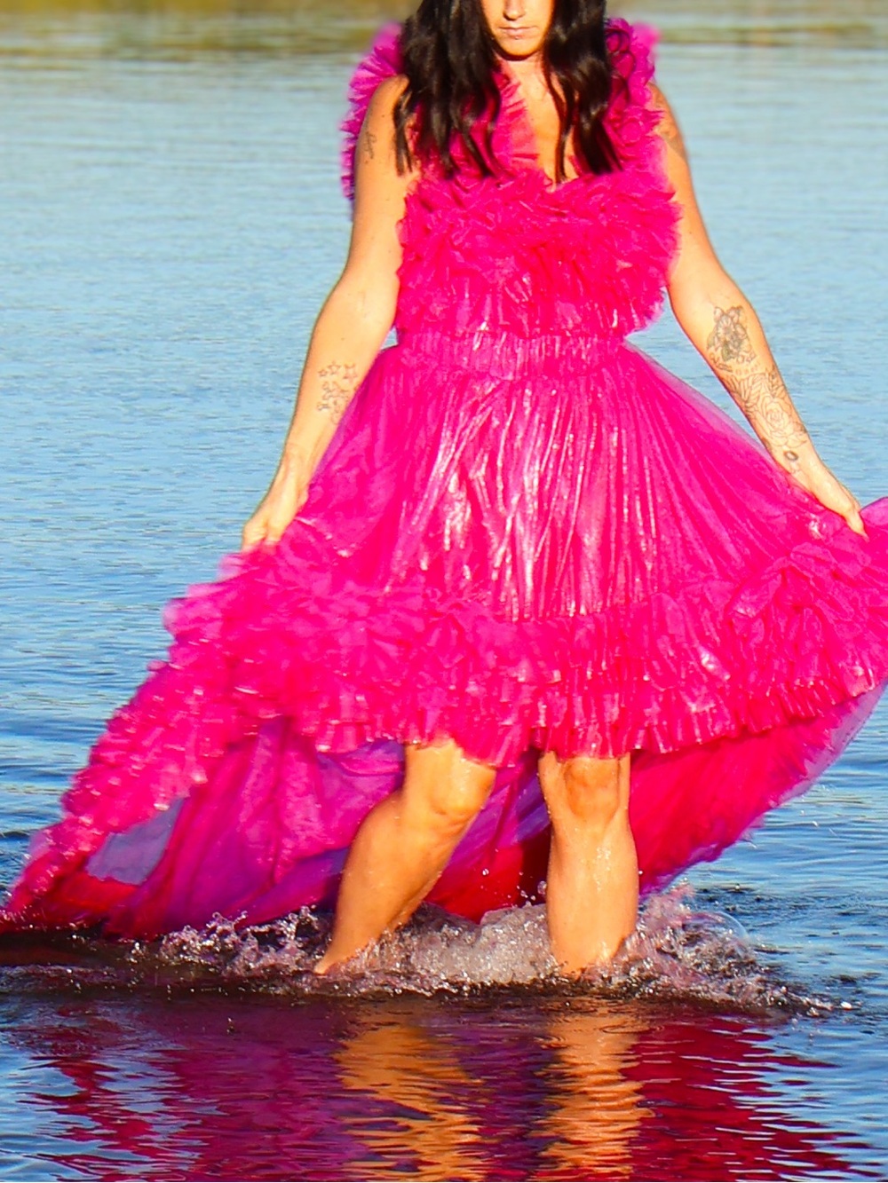 Glamorous Fuchsia Ruffle Tulle High-Low Dress - Picture 4 of 6